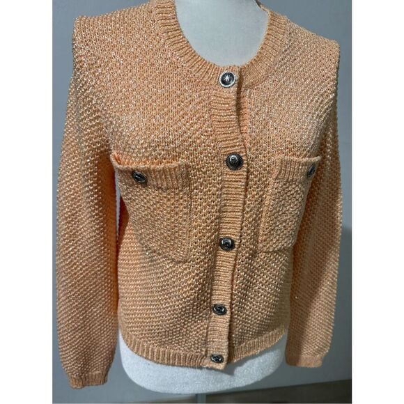 Maje Marquette sequin embellished knit silver accent button front cardigan sweat - Picture 2 of 11